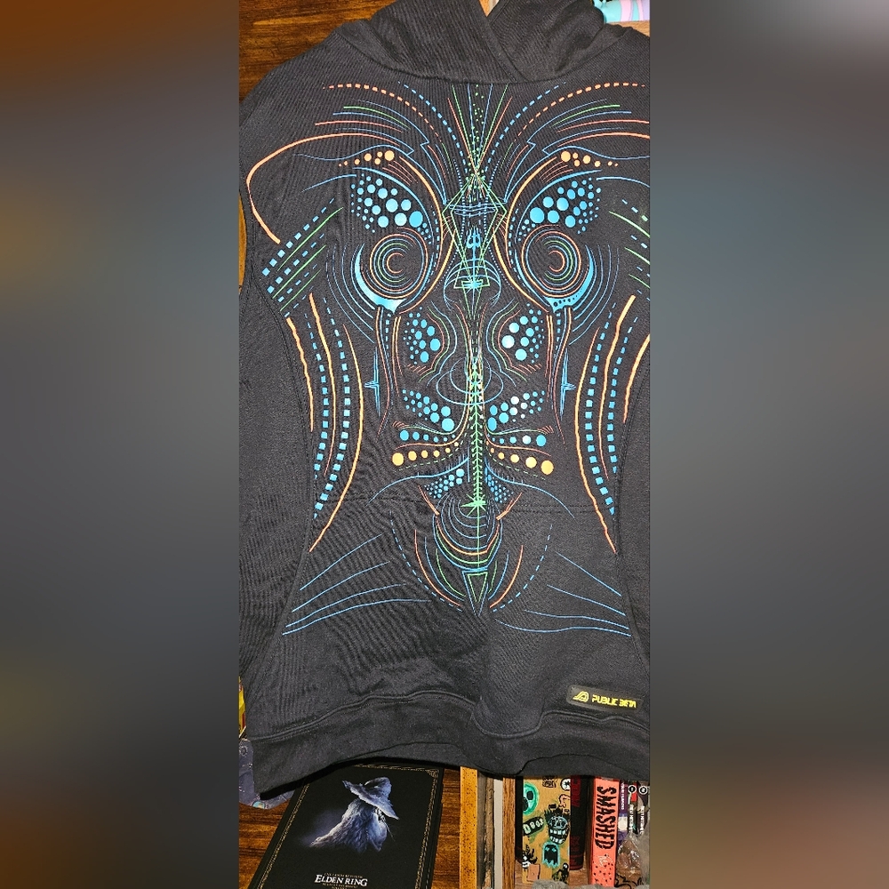 Raver Hoodie Vest Mens XL Public Beta UV Psychedelic Festival Wear - Picture 5 of 10